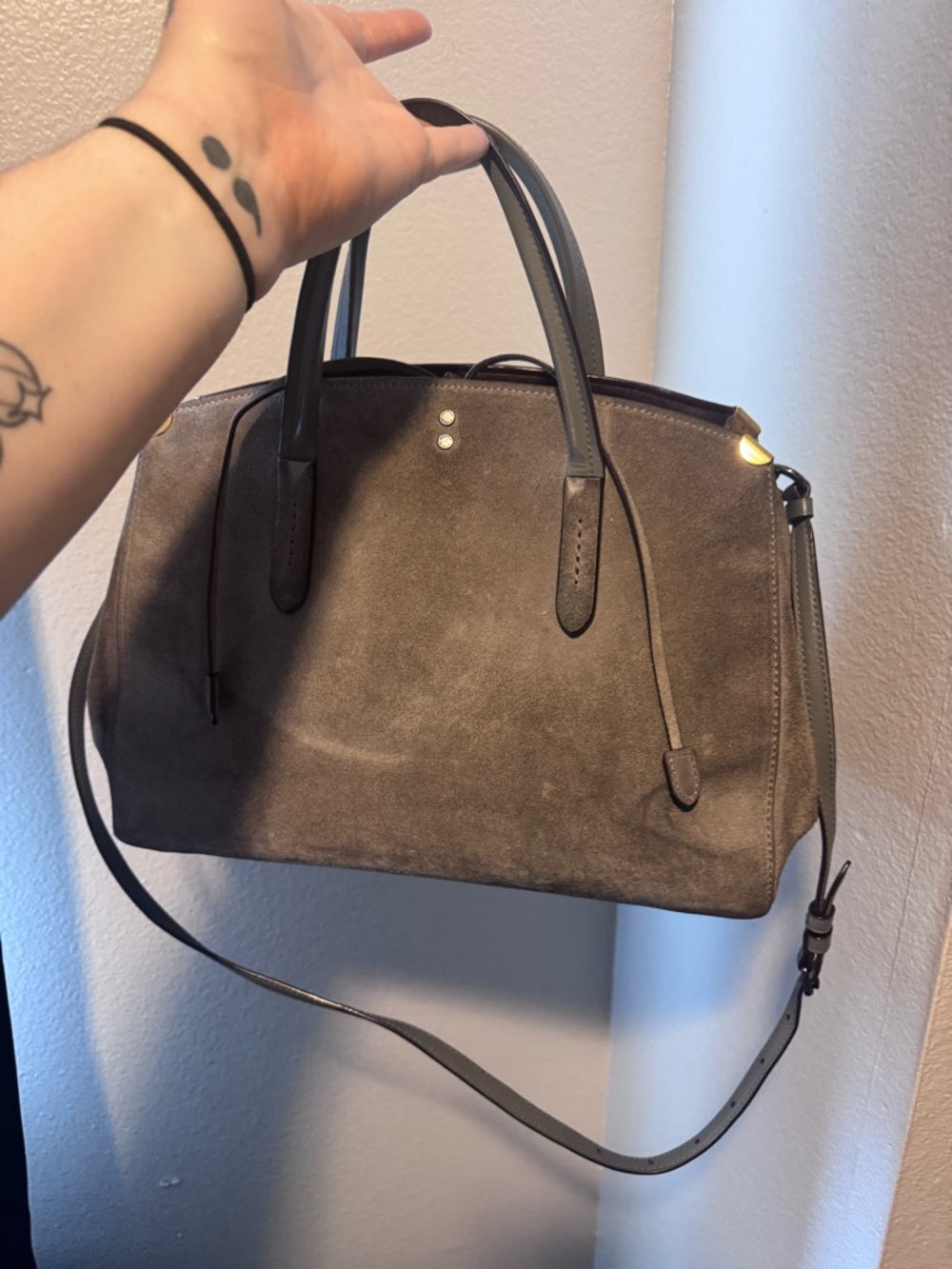 COACH Gray Suede Top-Handle Women's Bag with Shoulder Strap